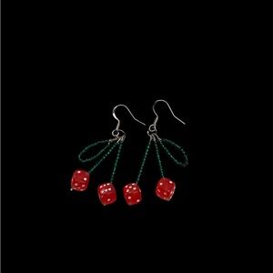 Red Cherry Dice Beaded Earrings